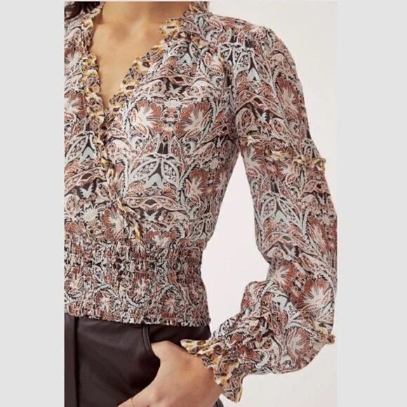 NWT Anthropologie Womens Floral Print Ruffle Blouse. Size XS. - Picture 3 of 11